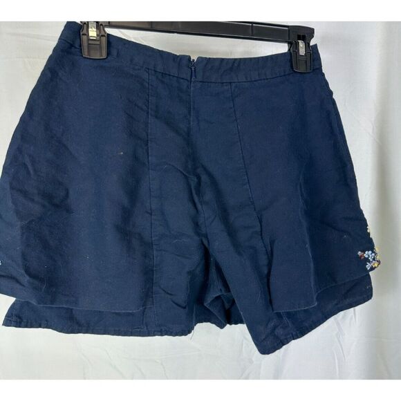 Anthropologie Elevenses Navy High Waisted Floral Shorts Embroidered Flowers-Sz 2 - Picture 2 of 9